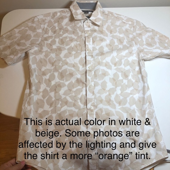 Men's Michael Kors Slim Fit Shirt w/Leaf Motif - Cotton Blend - Picture 15 of 16